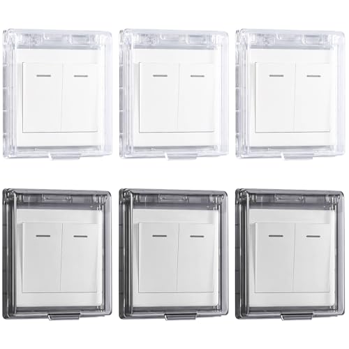 NINGYER 6 Pièces Cache Interrupteur Mural, Type 86 Réversible Cache Prise Murale Étanche, 11x10cm Cache Interrupteur pour Salle de Bain, Maison, Extérieur (2 Couleurs)
