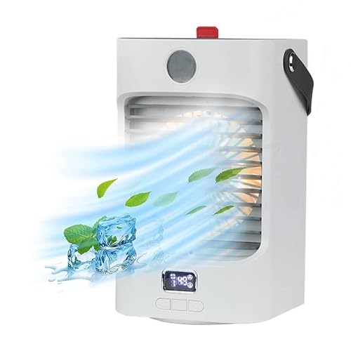 GHHVFEC Portable Humidifier Air Conditioner Cooler Rechargeable 4000mAh Silent Electric Fan Household Air Purifier With Light For Room, 3 Wind Speed Desktop Air Conditioner