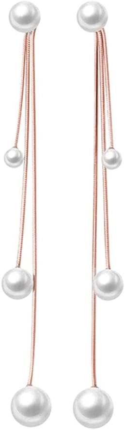 SLUYNZ Sterling Silver Pearls Dangle Earrings Chain for Women Teens Wedding Dangle Earrings Long Tassel