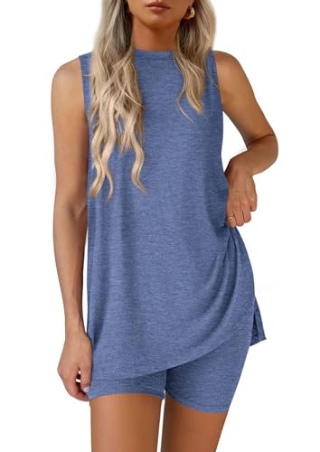 Image of PRETTYGARDEN 2 Piece Sets for Women 2026 Summer Matching Lounge Shorts Set Resort Airport Travel Loungewear Outfits Clothing