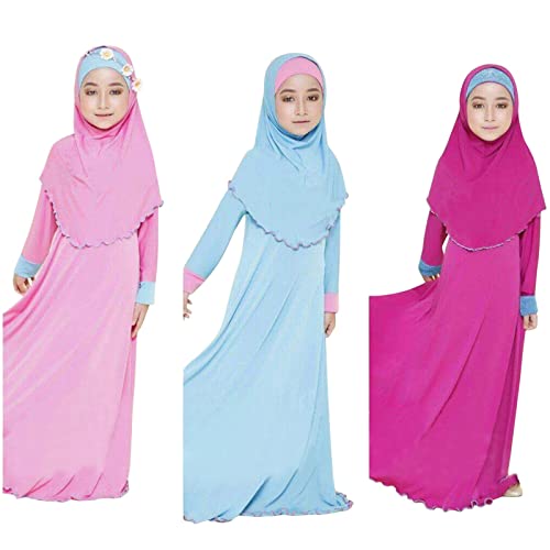 Abaya for GirlsBaby Girl Kids Solid Color Muslim Dress Islami𝐜 Long Muslim Abaya with Embroidery Hijab Long Sleeve Dress