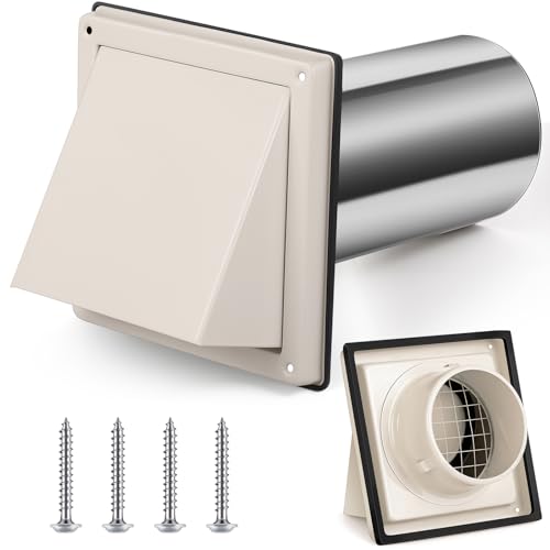 Image of Gisafai 6 Inch Outside Hooded Wall Vent Stainless Steel Exhaust Vent Cover Cap with Extension Pipe Grille Screen Backdraft Damper for Range Hood Whole House Fans and Commercial Ventilation Systems