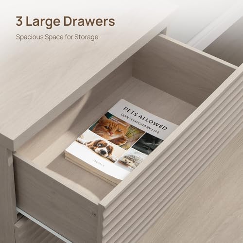 Image of SICOTAS Sideboard Cabinet with Storage, Modern Fluted Buffet Cabinet with 3 Large Drawers, Mid Century Entryway Cabinet for Living Room, Kitchen