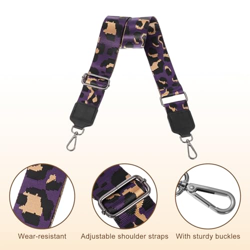 Image of uxcell Wide Shoulder Strap, 5cm Adjustable Purse Strap Replacement Crossbody Strap for Shoulder Bag Handbag, Purple, Black Square Mouth Buckle