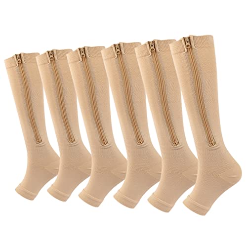 Valcatch 3 Pairs Zipper Compression Socks for Women Men 20-30 mmHg Support Hose Stockings Calf Knee High Running Walking