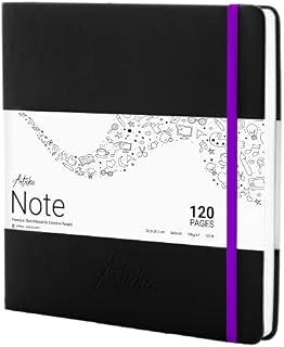 Articka Note Hardcover Sketchbook  Square Hardbound Sketch Journal  8 x 8 Inch Art Book  120 Pages with Elastic Closure  190GSM Paper  Ideal for Pencils, Graphite, Charcoal, Pen
