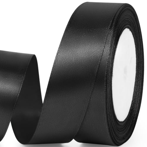 Quhora 1 x 25 Yards Satin Ribbon Black Silk Ribbon Ideal for Gift Wrapping Floral Bouquets Crafts Wedding Party Decorations Christmas and Sewing Projects