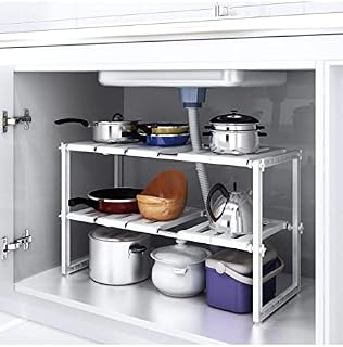Under Sink Storage Caddy - White Adjustable and Extendable Multi Purpose Kitchen Bathroom Under Sink Rack Shelf Organiser Storage Tidy HTUK®