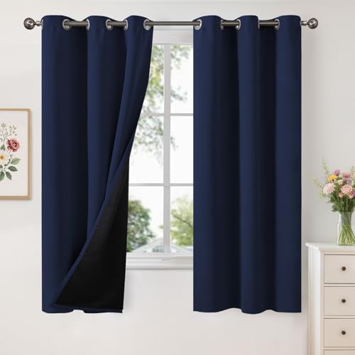 Image of YoungsTex Navy Blue 100% Blackout Curtains for Bedroom 63 Inches Long, Grommet Thermal Insulated Black Out Drapes Evergy Saving for Living Room, 2 Panels, 42 X 63 Inch