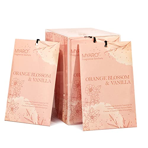 MYARO 12 Packs Orange Blossom and Vanilla Scented Sachets for Drawer and Closet Fresh Scents, Air Fresheners Long-Lasting Sachets Bags Home Fragrance for Lover