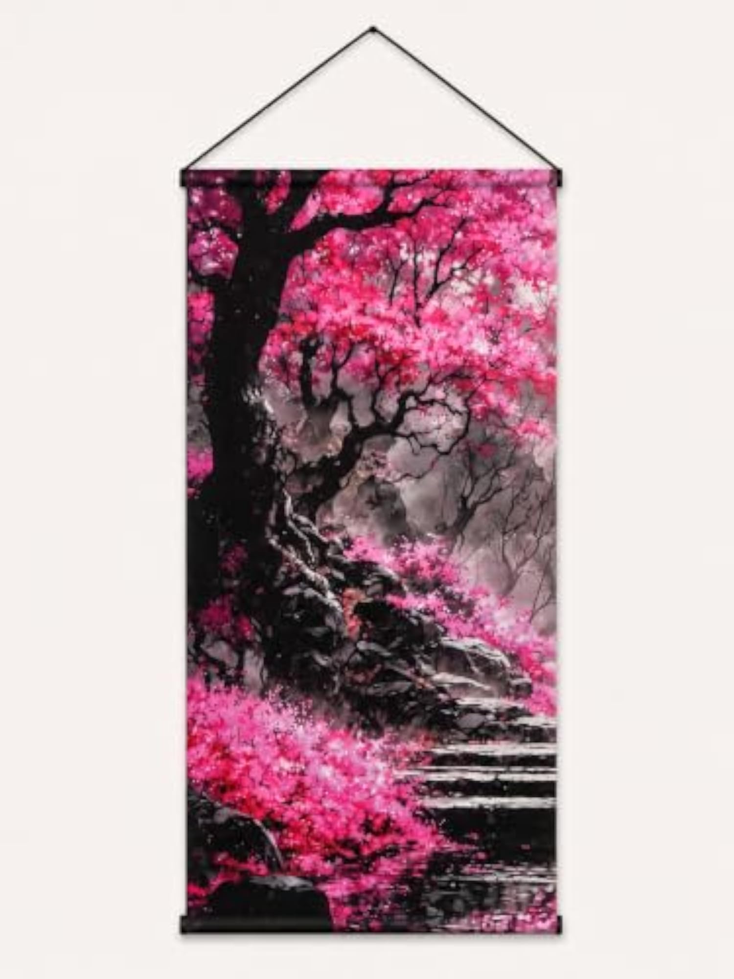 Cherry Blossom Wall Hanging Scroll, Pink Japanese Art Print
