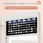 Mirror Jewelry Cabinet,Lockable Wall or Door Mounted Jewelry Armoire Organizer With Built-up Mirror,LED Lights, Drawers,Cosmetic Trays,Shelves, 14.4"x3.15"x 43.1"（White） - Image 4
