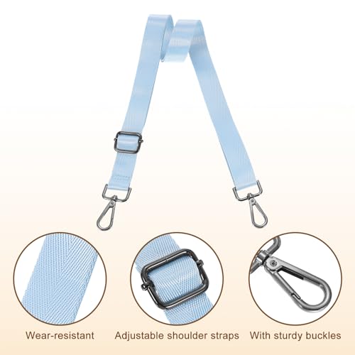 Image of uxcell Wide Shoulder Strap, 2.5cm Adjustable Purse Strap Replacement Crossbody Strap for Shoulder Bag Handbag, Sky Blue, Black Pull Core Buckle