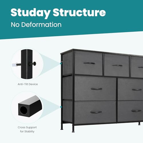 Image of OLIXIS 7 Drawers Dresser for Bedroom, Fabric Storage Tower for Living Room, Entryway - Sturdy Steel Frame, Wooden Top & Easy Pull Fabric Bins, Closet Chests Organizer for Clothes, Classic Grey