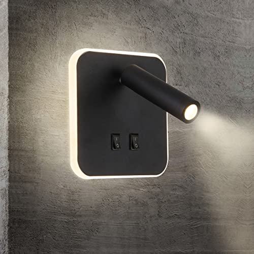 Image of Wall Wash Light Black Bed LED with Interior Wall Adjustable Spotlight Reading lamp aluminio Wall lamp for Hallway Bedroom Stairs Hotels Indoor Bedside Lamp 3000K (3W + 10W)