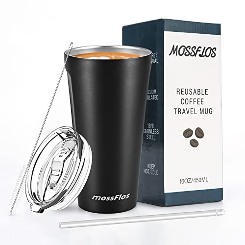 mossFlos 16oz Tumbler, Coffee Travel Mugs Vacuum Insulated Drink Flasks - Double Walled Stainless Steel Cups for hot Drinks - BPA Free - Black mossFlos 16oz Tumbler, Coffee Travel Mugs Vacuum Insulated Drink Flasks - Double Walled Stainless Steel Cups for hot Drinks - BPA Free - Black