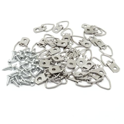 Image of D Ring Picture Hangers, Single Hole with Screws, D Rings Heavy Duty, Picture Hang Solutions for Mirror, Clock, Decoration, Paintings, Artwork Pictures Frame, 30 PCS