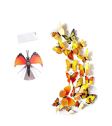 Image of JAAMSO ROYALS Yellow Colour 3D Butterfly Stickers for Wall, Decoration Items, Butterfly Stickers, Butterflies Wall-Decor, Butterflies for Walls Decoration 12 Piece (90CM X 90CM)