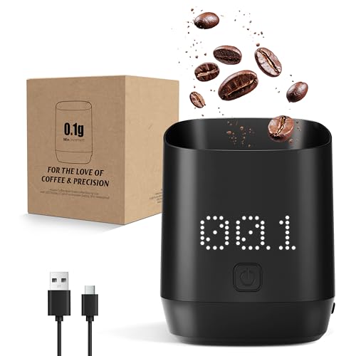 Image of Atogou Coffee Bean Scale, Coffee Dosing Cup with LED Display, 0.1g /0.01oz, Accurate Dosing, IPX4 Waterproof, USB Charging, Grams and Ounces, Perfect for Pour-Over & Espresso, Black