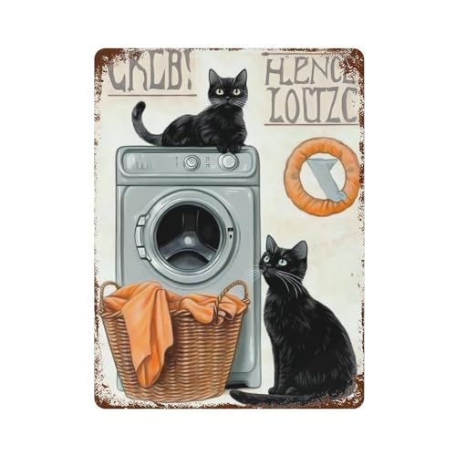 Poster métal chat noir amusant pour une ambiance rétro unique