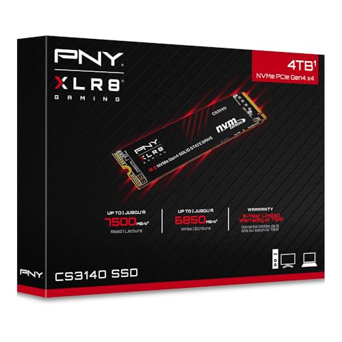 Image of PNY XLR8 Gaming CS3140 4TB PCIe Gen4 SSD - Up to 7500 /6850 MB /s, M.2 2280, 3D NAND - PS5 /PC /Laptop Upgrade for Gamers, Creators, and Heavy-Duty Setups - Internal Solid-State Drive - M280CS3140-4TB-RB