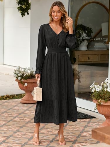 Image of BerryGo Womens Long Sleeve Empire Waist Maxi Dress V Neck Fall Wedding Guest Flowy Long Dresses