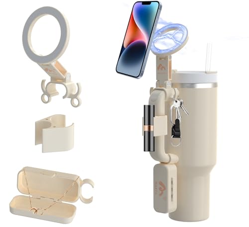 Magnetic Phone Holder For Stanley Cup,Multi-Functional Accessories for Stanley Cup.Include Key Chain Hooks,Chapstic Holder,Ring Jewelry Storage Box Suitable for Stanley Cup 40oz 30oz Quencher H2.0 by CUPTURNER - Used condition - US$17.37