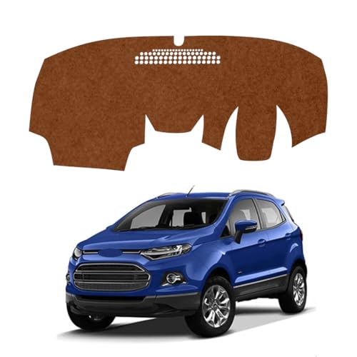 Image of Car Dashboard Cover Mat Compatible with Ford Ecosport 2013-2017 Waterproof, Dustproof, UV Resistant | All-Weather Protection with Mirror | Custom Fit (Brown)