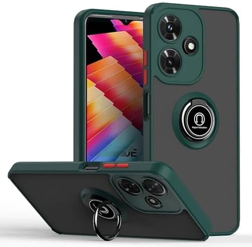 Tecno Spark 10C Case Cover Metal Ring Holder Grip Kickstand Car Magnetic Mount Shockproof Matte Hard Back Bumper Case for Tecno Spark 10C 2023 (Green)