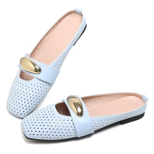 LUXINYU Women Fashion Comfortable Slip on Mules Sandals Elegant Dressy Flats Square Toe Breathable Daily Walking Shoes Beach Shoes Office Shoes2
