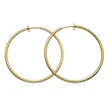 PammyJ Goldtone Textured Hoop Fashion CLIP-ON Earrings 1.5 inches