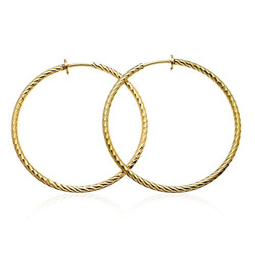 PammyJ Goldtone Textured Hoop Fashion CLIP-ON Earrings 1.5 inches