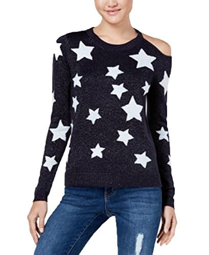 Oh MG! Juniors' Star-Print Metallic Sweater (Navy, M)2