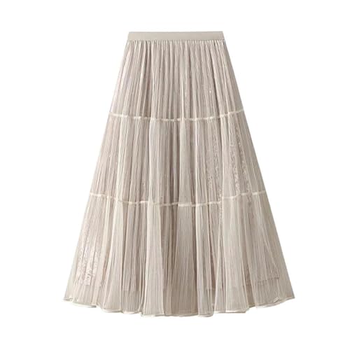Women's Mesh Skirt Female Mid-Length High Waist A- Line Patchwork
