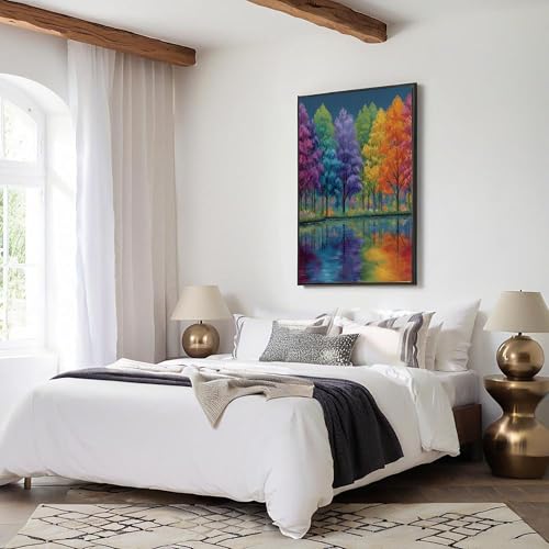 Cuadros decoracion salon llenos de vida: láminas de árbol arcoíris estilo óleo 4