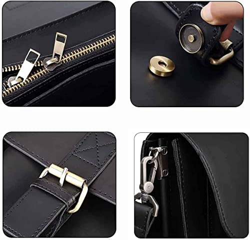Jakago Leather Messenger Bag Retro Briefcase For 13.3Inch Laptop Premium Waterproof Messenger Satchel Bag For Men/Women Cross Body Bag For Work Business Trip(Black) #TOP4