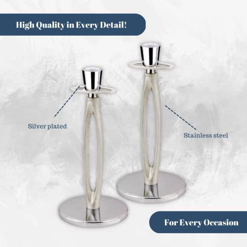 Rigeli Regent 18/10 Ovation Set Of 2 Candle-Sticks With Legs Candlesticks Candle Holders Silver Plated, 2 Candlesticks Set Style 2, 10.23" Inches 26" H Cm #TOP2