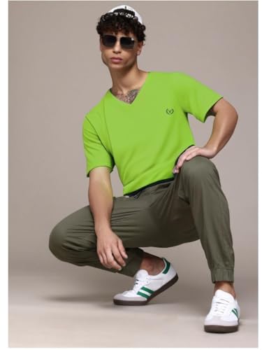 Image of Mack Jonney Regular Solid Cotton Blend V Neck T Shirt for Men