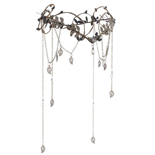 MOSTORY Mittelalter Kopfschmuck für Renaissance Kostüm Damen Schwarz Elfenkrone mit Quaste für Cosplay Karneval