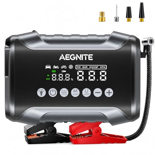 AEGNITE Jump Starter with Air Compressor 3000A 150PSI, Multi-Functional Portable Car Battery Booster for Vehicle Battery Jump Start, 4 in 1 Tire Inflation, Device Charging and LED Light