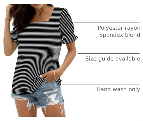 Image of WIHOLL Tops for Women Summer Casual Ruffle Trim Sleeve Square Neck T Shirts