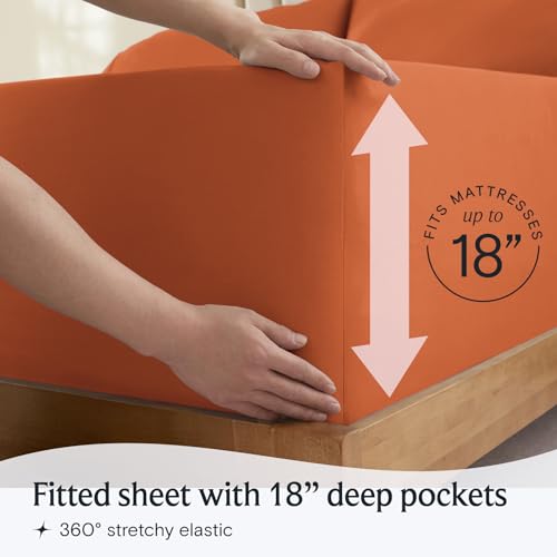 Image of LuxClub 4 PC Sheet Sheets Deep Pockets 18 inch Eco Friendly Wrinkle Free-Kids-Fitted Sheets Machine Washable Hotel Bedding Silky Soft - Autumn Orange Twin