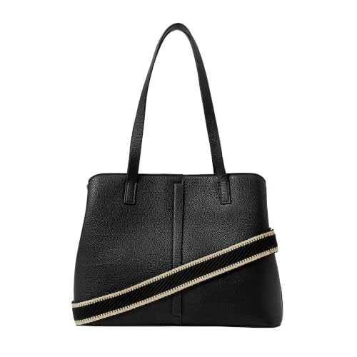 Accessorize London Black Webbing Strap Shoulder Bag Multi Compartment Office Handbag for Ladies Pebbled Tote B