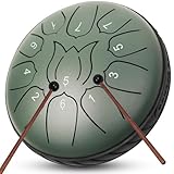JYTMUS Steel Tongue Drum 11 Notes 6 Inches Rain Drum for Outside with Bag, Music Book, Drum Mallets, Mallet Holder, Finger Picks, Steel Drum for Yoga, Meditation, Prenatal Education