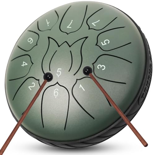 JYTMUS Steel Tongue Drum 11 Notes 6 Inches Rain Drum for Outside with Bag, Music Book, Drum Mallets, Mallet Holder, Finger Picks, Steel Drum for Yoga, Meditation, Prenatal Education