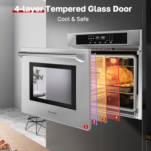 Image of 30 inch Electric Wall Oven with Self-cleaning, CSA Certified, ThermoMate 4.8 Cu.Ft Bilt-in Wall Oven with 8 Functions, 3800W Convection Wall Ovens, Touch Control, Safety Lock, Stainless Steel