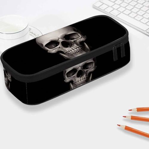 Image of Yekiua Human Skull Pencil Holder Fashion Dramatic Lightning Big Capacity Pencil Case Multi-Purpose Makeup Pouch For Office College Adult Black