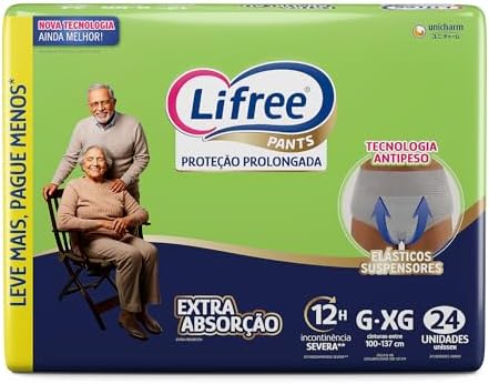 Lifree Fralda Geriátrica Tipo Calça Extra Absorção G/XG 24 Unidad...