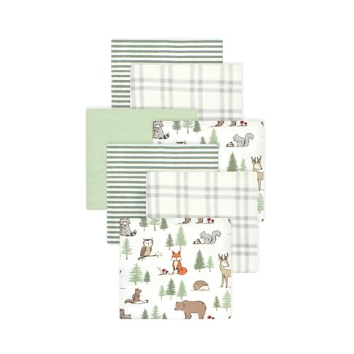 Image of Little Treasure Hudson Baby Cotton Poly Flannel Receiving Blankets Multipack, Green Forest Animals, 30x30 inches
