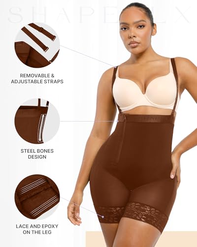 Image of SHAPELLX Tummy Control Shapewear for Women Faja Body Shaper with Butt Lifter Waist Cincher Bodysuit Plus Size Brown 4XL